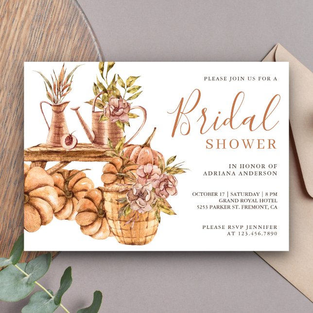 Earthy Floral Garden Boho Pumpkin Bridal Shower Invitation (Creator Uploaded)