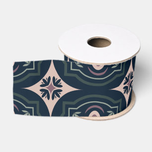 Earthy Floral Geometric Tiles Grosgrain Ribbon