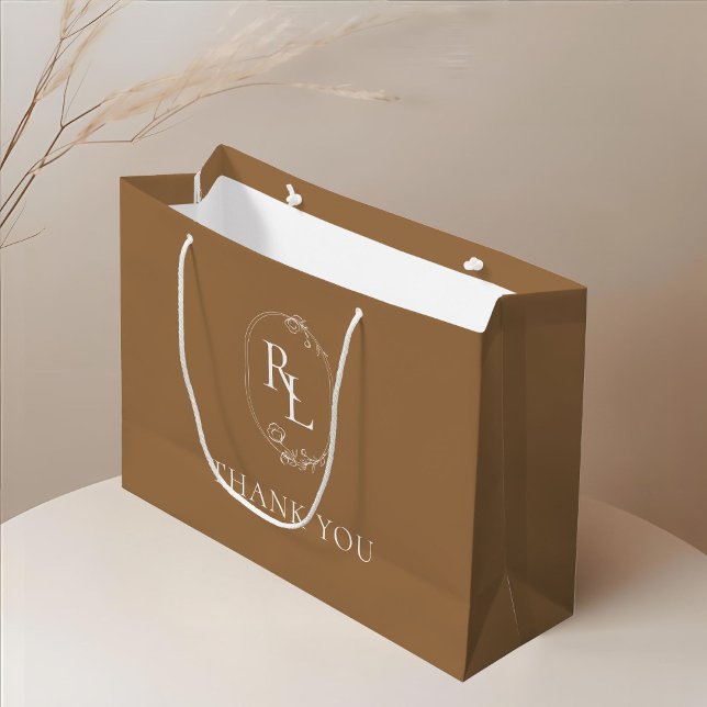 Earthy | Floral Monogram Wedding Thank You Large Gift Bag (Creator Uploaded)
