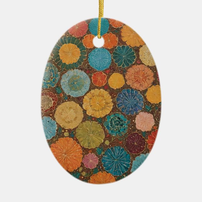 Earthy Floral Mosaic Pattern Ornament (Front)