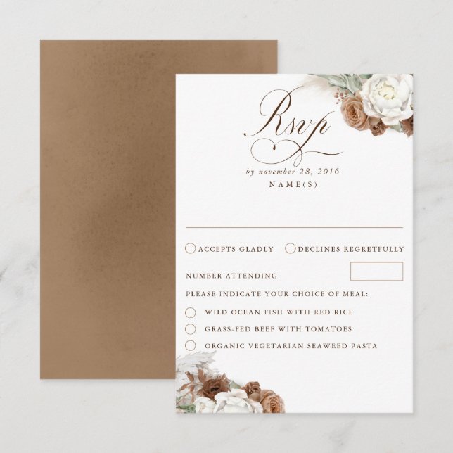 Earthy Floral Pampas Grass Boho Wedding RSVP Card (Front/Back)
