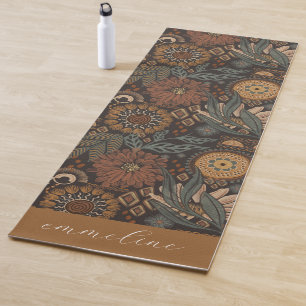 Earthy Floral Pattern Personalized Yoga Mat