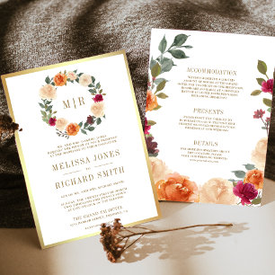 Earthy Floral Wreath All in One Wedding Invitation
