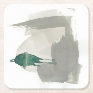 Earthy Gestures - Grey and Green Square Paper Coaster