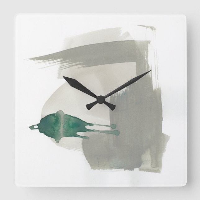 Earthy Gestures - Grey and Green Square Wall Clock (Front)