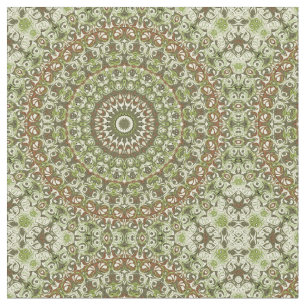 Earthy Green and Brown Mandala Pattern Design Fabric