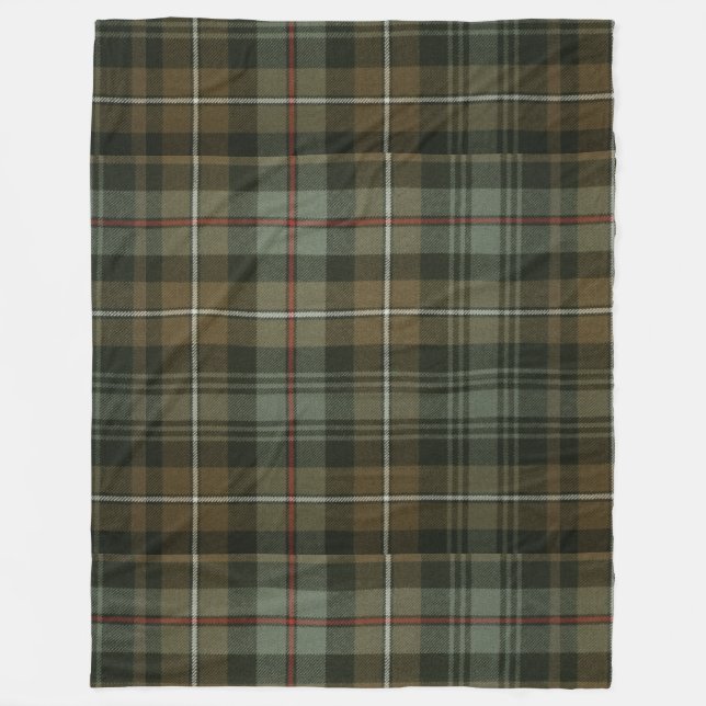 Earthy Green and Brown Tartan Fleece Blanket (Front)