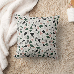 Earthy Green and Neutral Terrazzo Speckled Stone Throw Pillow