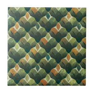 Earthy Green Art Deco Fan Pattern Tile