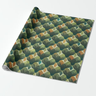 Earthy Green Art Deco Fan Pattern Wrapping Paper