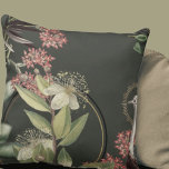 Earthy Green Artistic Floral Design Throw Pillow<br><div class="desc">Stylish throw pillow features an artistic botanical floral design in a modern dark olive green colour palette with earthy accents. An artistic floral design features a blooming myrtle branch and an abstract composition with faint geometric circles and olive branches and blooming flowers on a rich earthy green background. This layered...</div>