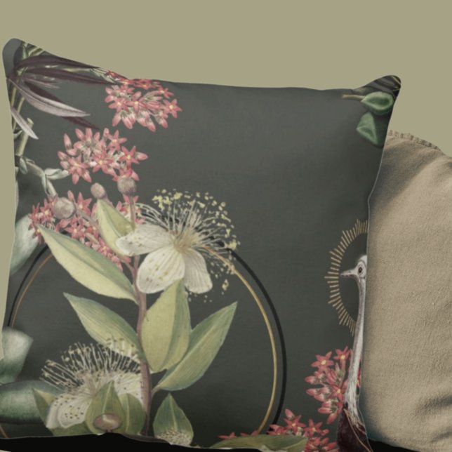 Earthy Green Artistic Floral Design Throw Pillow (Creator Uploaded)
