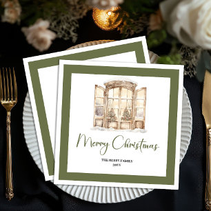 Earthy Green Christmas Door Personalized Napkins