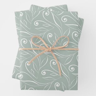 Earthy Green Floral Swirls Wrapping Paper Sheet