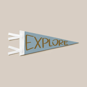 Earthy Green Hand Lettered Explore Pennant Flag