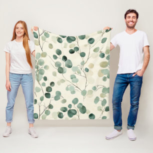 Earthy Green Leaves with Cream Fall Background Fleece Blanket