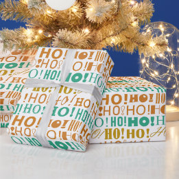 Earthy Green Orange and Gold Christmas HO! HO! HO! Wrapping Paper