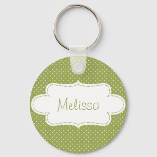 Earthy Green Polka Dots with Label Keychain