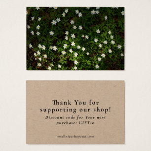 Earthy green shop thank you card with discount