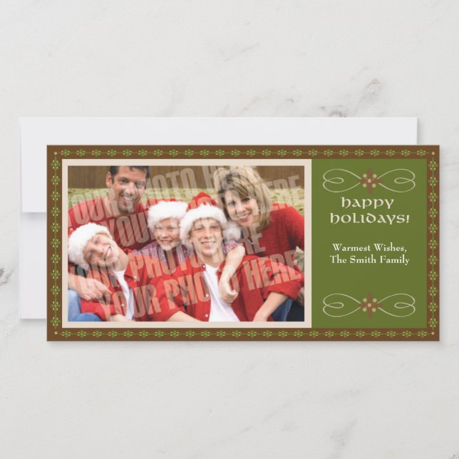 Earthy green with single photo holiday card (Front)