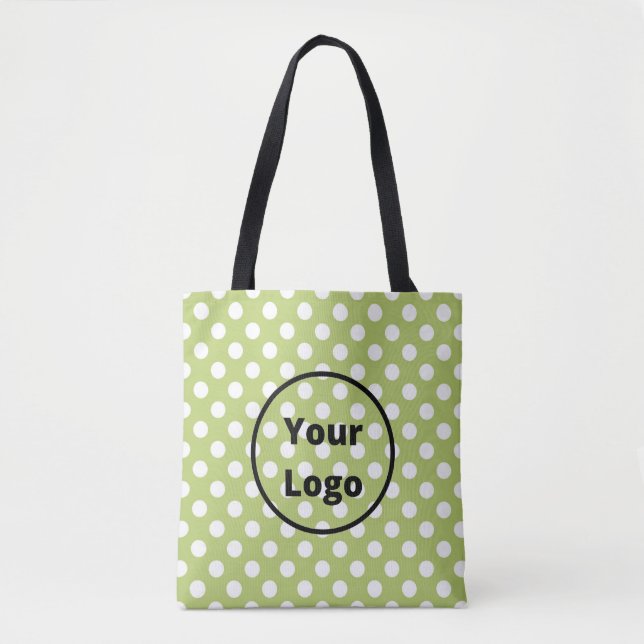 Earthy green with white dots pattern tote bag (Front)