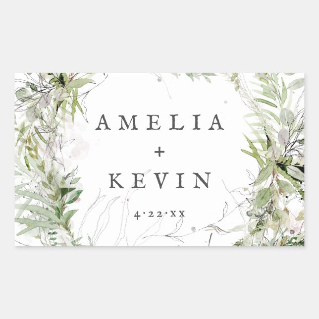 Earthy Greenery Watercolor Personalized Wedding Sticker (Front)
