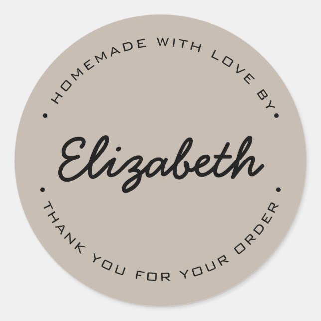 Earthy Homemade with Love Thank you Personalized Classic Round Sticker (Front)
