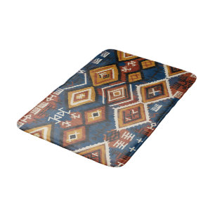 Earthy Indigo Nomad – Artisanal Tribal Patchwork Bath Mat