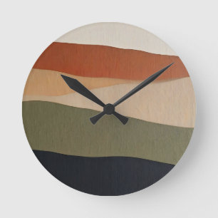 Earthy Layered Landscape Abstract Round Clock