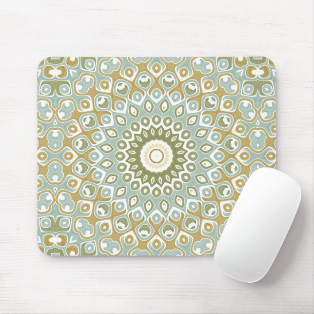 Earthy Mandala in Green, Gold, and Soft Blue Mouse Pad (With Mouse)