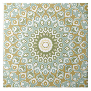 Earthy Mandala in Green, Gold, and Soft Blue Tile