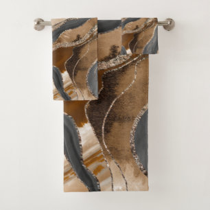 Earthy Marble Agate Gold Glitter Glam #1 Bath Towel Set