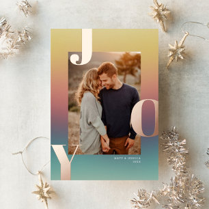 Earthy Modern Gradient JOY Christmas Photo  Foil Holiday Card