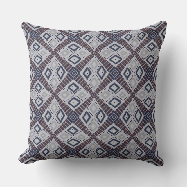 Earthy Mud Cloth Style Grey Throw Pillow (Front)