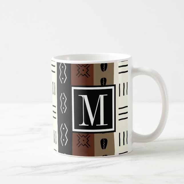 Earthy Mudprint Stripes Pattern Monogram Coffee Mug (Right)