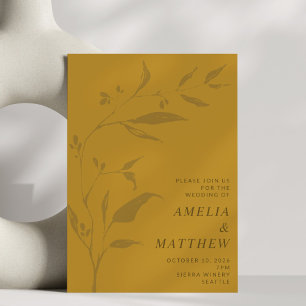 Earthy Mustard Yellow Botanical Silhouette Wedding Invitation