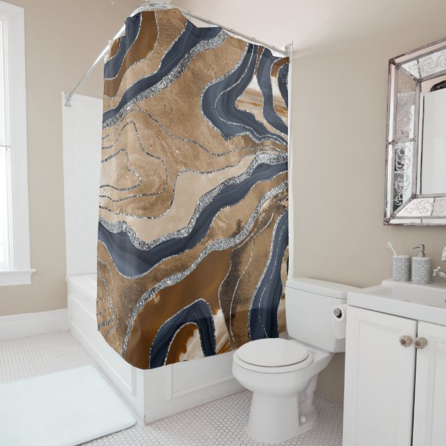 Earthy Navy Blue Marble Agate Silver Glitter 1 (In Situ)