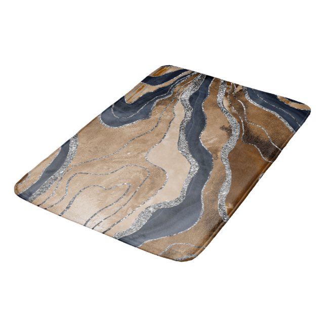 Earthy Navy Blue Marble Agate Silver Glitter 1 Bath Mat (Angled)