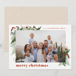 Earthy Neutral Brush Effect Boho Christmas Holiday Card