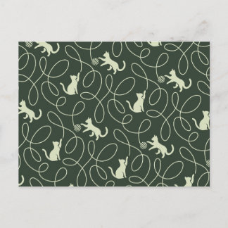 Earthy Neutral Cat and Yarn Ball Forest Sage Green Postcard