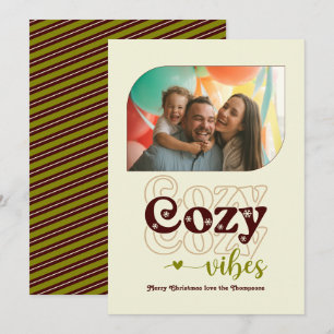 Earthy Neutral Cozy Vibes Only Christmas Photo Holiday Card