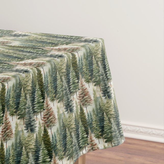 Earthy neutral pastel colours sage Christmas trees Tablecloth (In Situ)