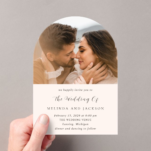 Earthy Neutral Photo Modern Wedding Acrylic Invitations (Insitu (Handheld))