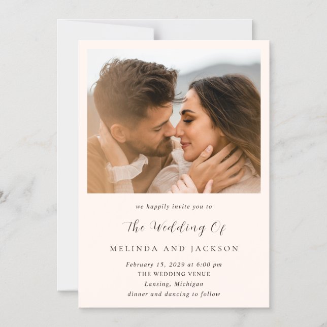 Earthy Neutral Photo Modern Wedding Magnetic Invitation (Front)