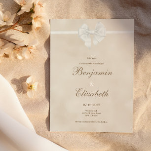 Earthy neutral vintage elegant white bow Wedding Invitation