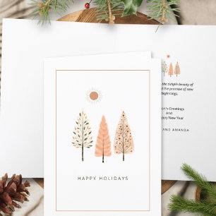 Earthy Nordic Pine Line Art Modern Minimalist Boho Holiday Card