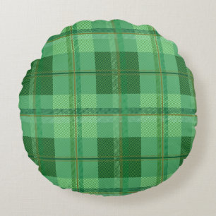 Earthy Olive Gold Plaid Aesthetic Round Pillow