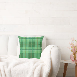 Earthy Olive Gold Plaid Aesthetic Throw Pillow