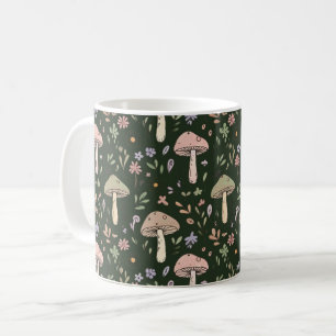 Earthy Olive Green Fungi Seamless Pattern Rustic Coffee Mug