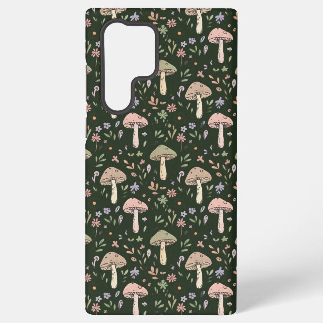 Earthy Olive Green Fungi Seamless Pattern Rustic Samsung Galaxy S22 Ultra Case (Back)